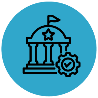 icon of a government building and a cog