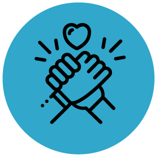 icon of two hands holding with a heart above